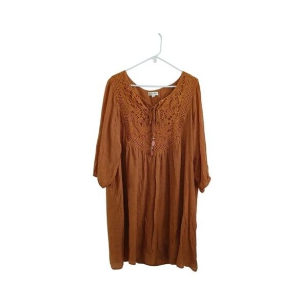 Indigo Rose Women's Shift Dress 3X Brown Boho Festival Cottagecore Lace - Picture 1 of 7
